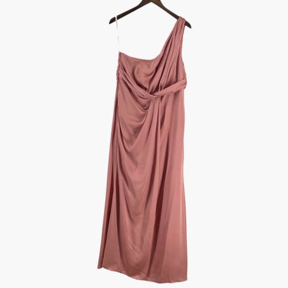 Dessy Collection One Shoulder‎ Draped Twist Dress in Desert Rose Pink - Picture 4 of 11
